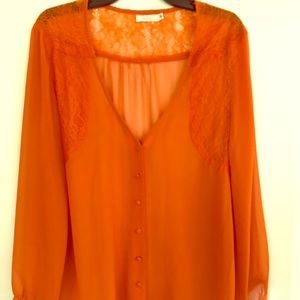 Millau orange chiffon  button down blouse S